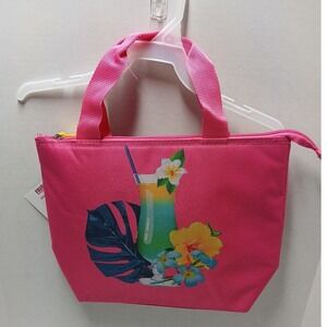 Fridge Pak Pink Tropical Graphic Cocktail Fully Insulated Zip Lunch Tote Bag NWT